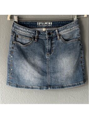 Idyllwind Denim Mini Skirt in Washed Blue with Stud Detail